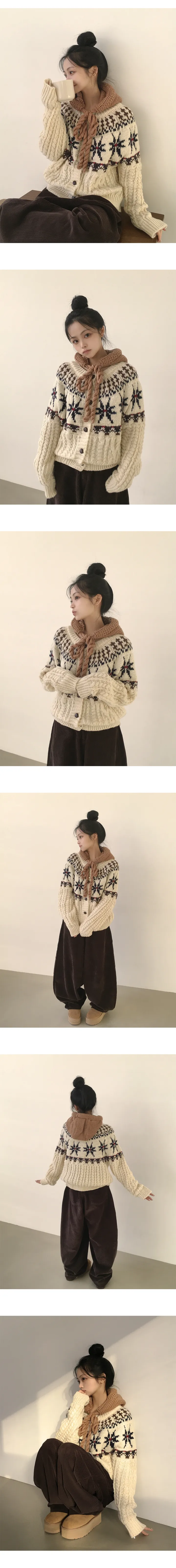 [겨울감성⛄/도톰,아방핏] 빈티지무드 가득, 노르딕 패턴 꽈배기 루즈핏 니트가디건 (2color) 상세 이미지 3