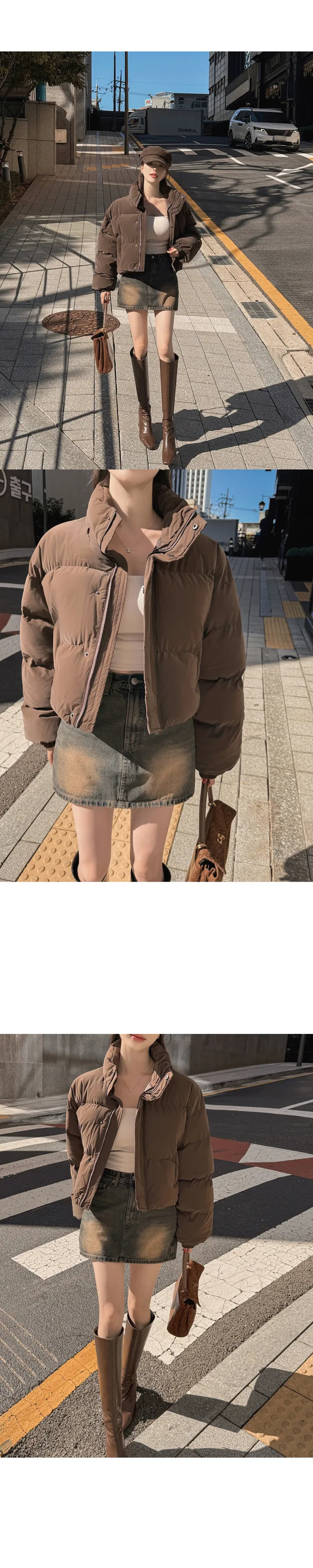 [무광레더/매트질감/어깡❌/고퀄/5col] 노라트 하이넥 카라넥 스냅버튼 지퍼 웰론 페이크레더 매트 무광 레더 크롭 패딩 상세 이미지 27