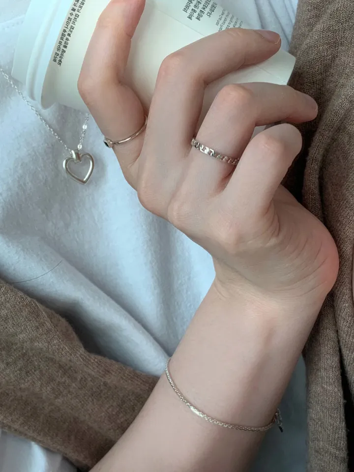 실버925 슬림 체인 바 레이어드 반지 상세 이미지 12
