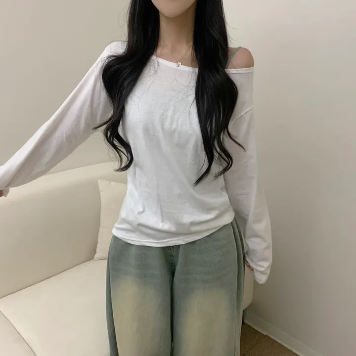 [-3kg/여리루즈핏!] 오프숄더 심플 루즈 여리 기본템 긴팔 티셔츠 (5color) 상세 이미지 3