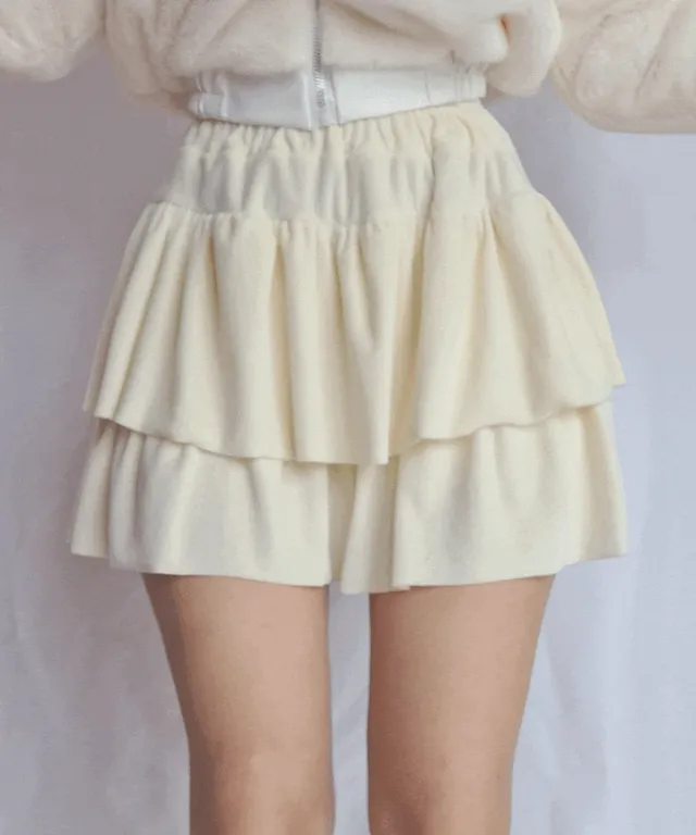 [속바지안감] 밀크 벨벳 캉캉 스커트 벨로아 겨울 치마 레이스 프릴 미니스커트 밍크