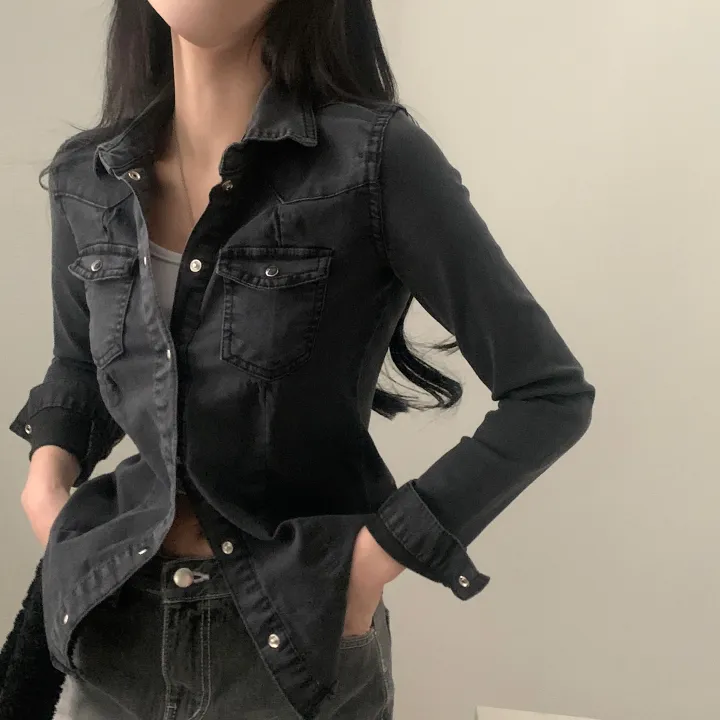 [S,M,L] 데님라인 슬림 워싱 똑딱이 데님 청자켓/셔츠남방 - 3color 상세 이미지 30