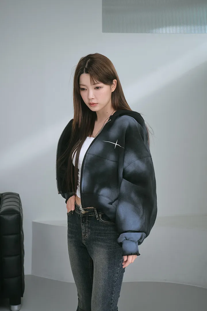 [UNISEX] 빈티지 워싱 더티 투웨이 후드집업 크롭 워싱  피그먼트 오버핏  핸드워머  커플룩 스트릿룩 빈티지룩 남여공용 유니섹스 크롭집업  빅사이즈 유니크 봄신상신상 물나염 상세 이미지 15