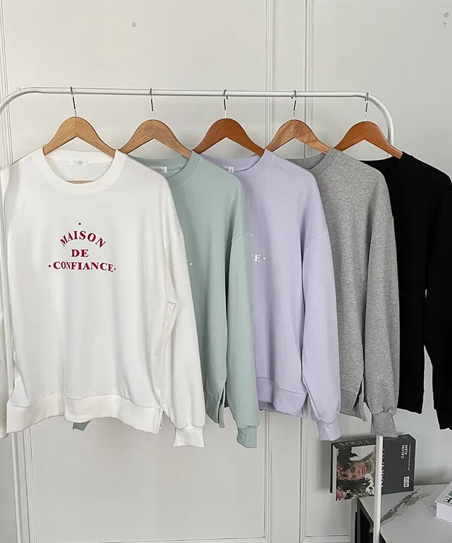 메종 레터링 트임 맨투맨 루즈핏 데일리 기본 심플 티셔츠