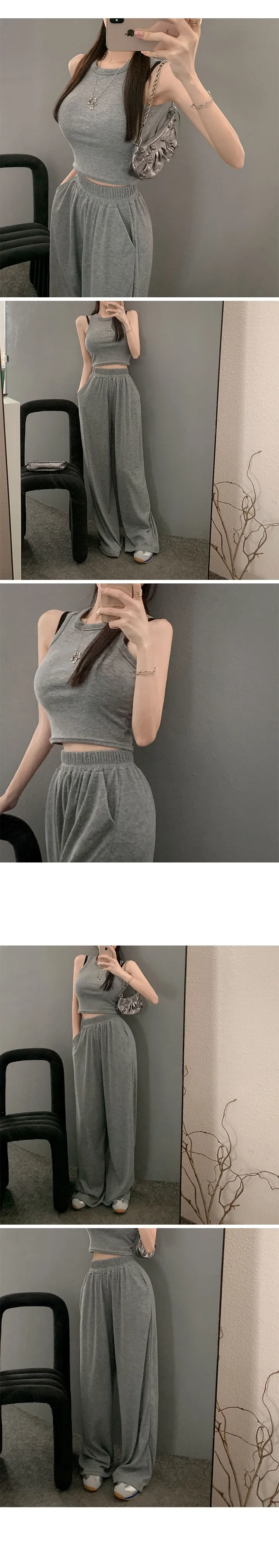 *세트가격*[말라핏보장] 글램힙 골지 나시+와이드팬츠set 트레이닝세트 여름트레이닝 데일리트레이닝 투피스 나시세트 상세 이미지 14