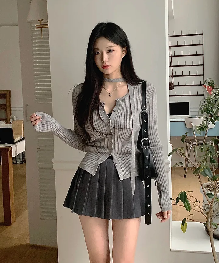 [초커타이set 💗] 몰린 초커 타이 세트 골지 니트 가디건 봄 가을 데이트룩 / 긴팔가디건 긴팔니트 데일리룩 하객룩 클래식블랑 상세 이미지 17