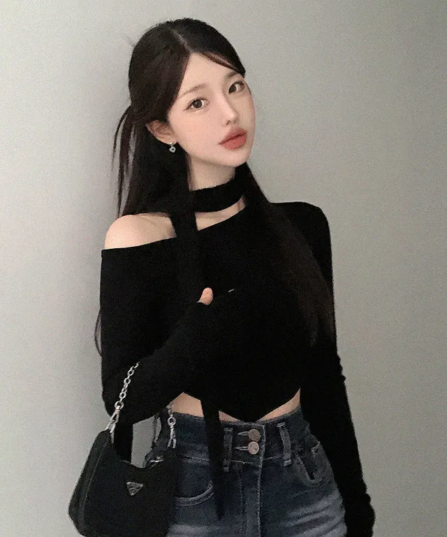 [스카프+티set] 아모브 머플러 초커 세트 밑단 언발 오프숄더 티셔츠 봄티셔츠 봄신상 봄옷 가을티셔츠 가을옷 가을신상