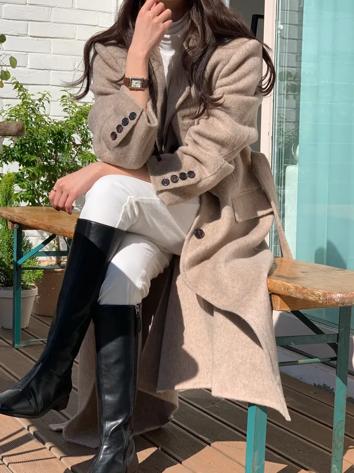 [브랜드퀄/부드럽고 가벼워요/강추💟] *알파카85,울15* 알파카 일자핏 울 핸드메이드 코트 상세 이미지 14