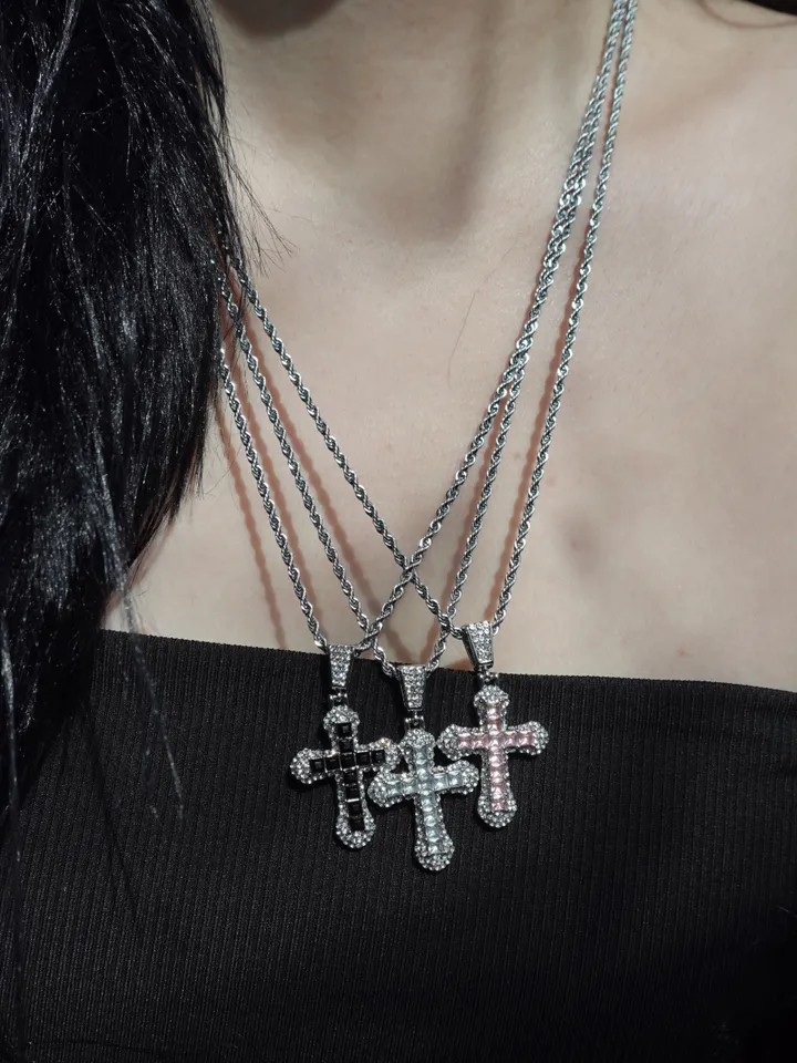 [s.steel/3color] bold cubic cross necklace | 볼드 큐빅 십자가 목걸이 상세 이미지 5