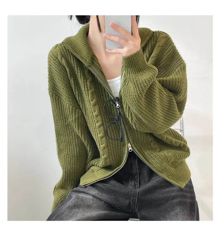 [도톰따뜻🧶아방핏]폭닥 투웨이 하이넥 루즈핏 꽈배기 니트 집업(5color) 상세 이미지 32