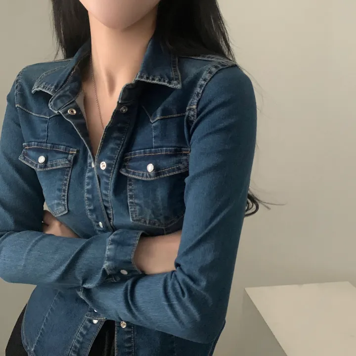 [S,M,L] 데님라인 슬림 워싱 똑딱이 데님 청자켓/셔츠남방 - 3color 상세 이미지 9