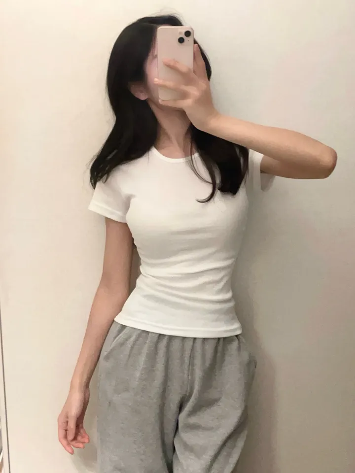 후기극찬🏆[핏예쁜반팔/기본티정석*.*] 몸매 좋아보이는 셔링 라운드넥 봄 이너티 여름 기본 반팔티 -6color 상세 이미지 4