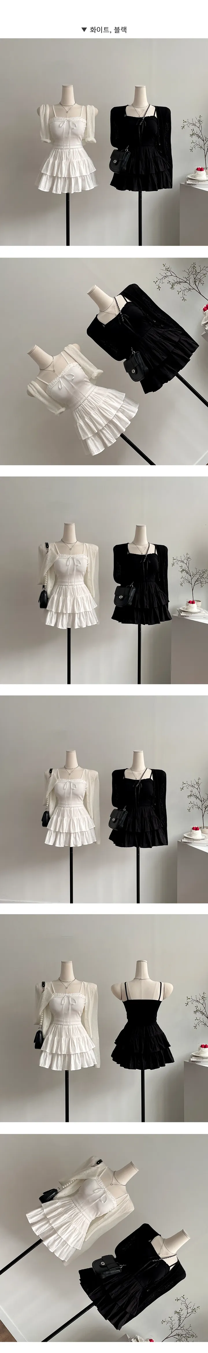 [나시+가디건set!/페미닌] 마카롱 리본포인트 크롭나시 + 가디건 2pc세트 (2color) 상세 이미지 3