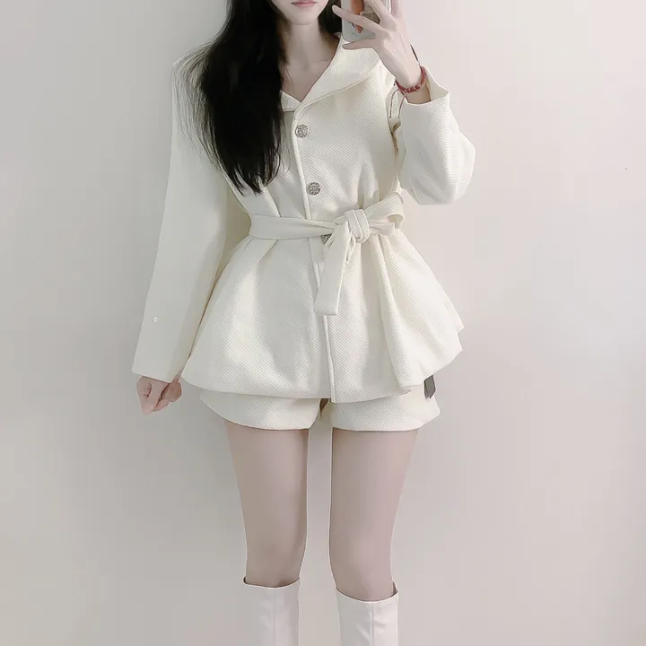 [초고퀄]소매퍼 안감누빔  하프 모직코트 반바지 투피스 세트 상세 이미지 7