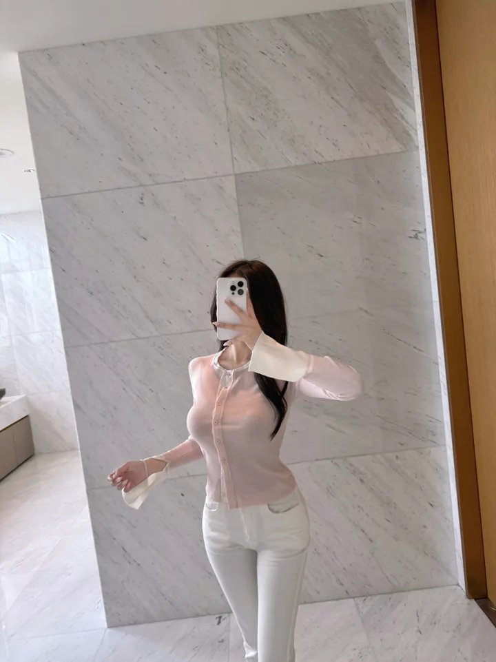 로어 배색 커프스 가디건티 상세 이미지 15