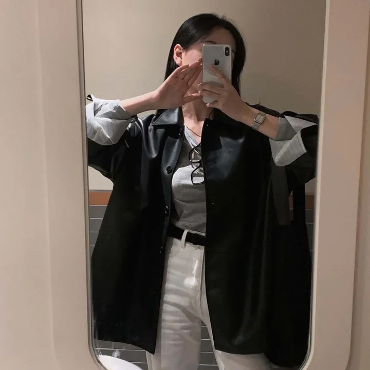 [힙덮는기장감~/블랙 당일출고🎉] 자체제작 #크치Made 오디너리 롤업 오버핏 하프 레더자켓 - jk 상세 이미지 42