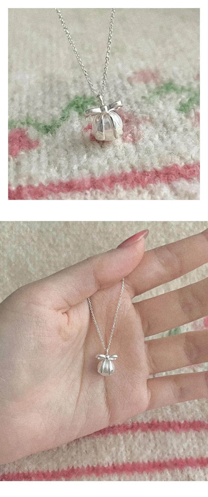 [인기!][당일발송] Pearl ribbon necklace /실버 925 리본 진주 러블리 발레코어 여리 하객룩 순은 목걸이 상세 이미지 7