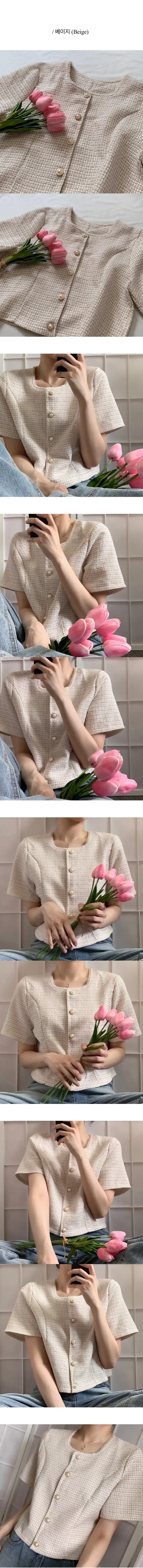 [🚀당일발송/66-88/후기보장!!/빅사이즈제작] 러블리 무드💗 진주 스퀘어넥 트위드 크롭 반팔 자켓 - jk / 3color 상세 이미지 3