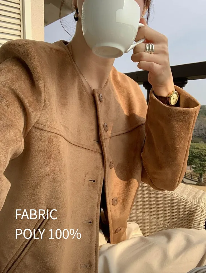 [봄신상🧡] 아잉 에이스 스웨이드 자켓 크롭 숏 라운드 포켓 하객룩 개강룩 출근룩 봄자켓 크롭자켓 상세 이미지 4