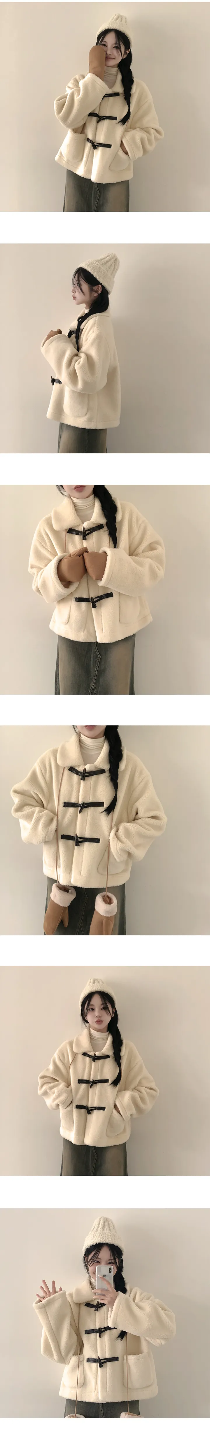 [도톰,폭닥🐻/러블리무드] 떡볶이 단추로 귀여움x2배, 밍크 양털 카라 포켓 더플 숏코트 (3color) 상세 이미지 4