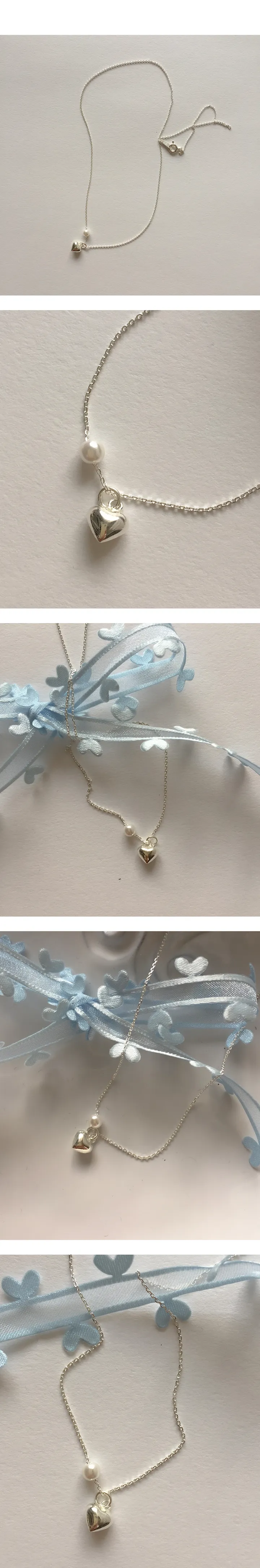 chu necklace (silver925)(빠른출발) 실버 미니 하트 통통 미니 진주 목걸이 포인트 네크리스 러블리 상세 이미지 3
