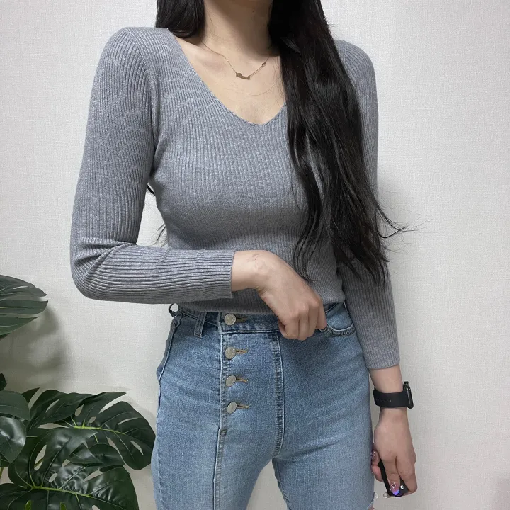 1000장 돌파! 🚀당일발송!🚀✨진짜최저가보장✨ 🎊봄까지 쭉!🎊 주문폭주 🎀리뷰극찬🎀 2개 구매시 묶음할인! 기본 슬림 골지 브이넥 니트 긴팔티 상세 이미지 29