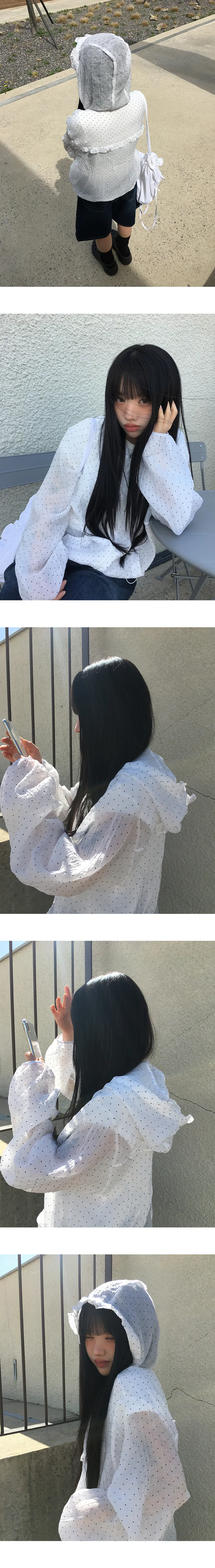 [저퀄리티 유사품 주의/ 여름 바람막이🤍] 렛츠 프릴 후드 도트 바람막이 자켓 (2color) 상세 이미지 10