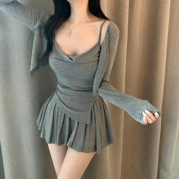 요물 3pcs💘 셔링 드레이프 나시 가디건 스커트 속바지내장 SET 상세 이미지 10
