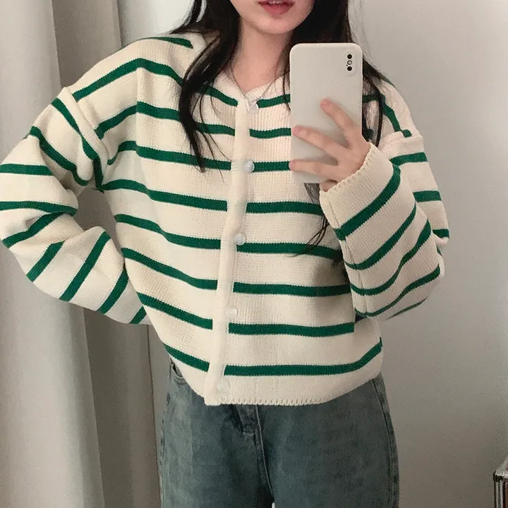 [데일리/꾸안꾸*.*] 파이 스트라이프 단가라 자켓 가디건 상세 이미지 2