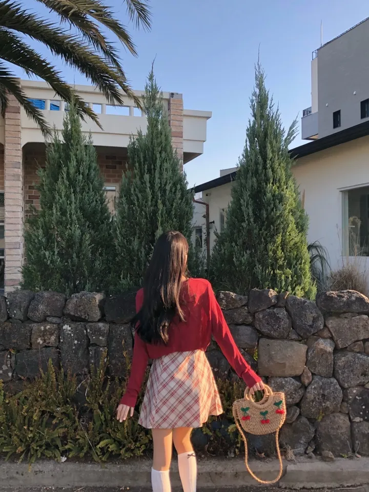 [세트가격❤️/예쁨보장!] 린넨 체크 셔링 리본 플레어 a라인 볼레로 크롭 가디건 원피스 투피스 세트;3color <여행룩/길이오절/핏존예!> 상세 이미지 15