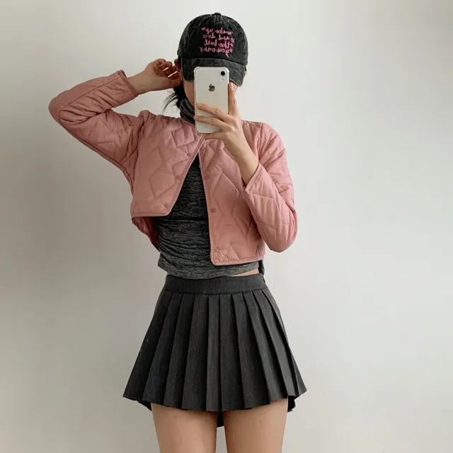 [기본/퍼]2사이즈 베이직 가벼운 똑딱이 크롭 숏 엠보 누빔 이너 경량패딩(6color) 상세 이미지 11
