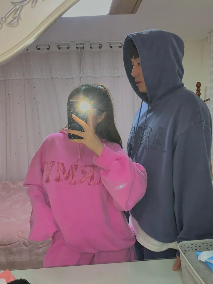 [세트가격🌠/남녀공용🧏‍♀️💕/도링룩단독💌] 피그먼트 아미 레터링 후드 밴딩 5부 반바지 커플 트레이닝세트 투피스 (3color) 상세 이미지 42