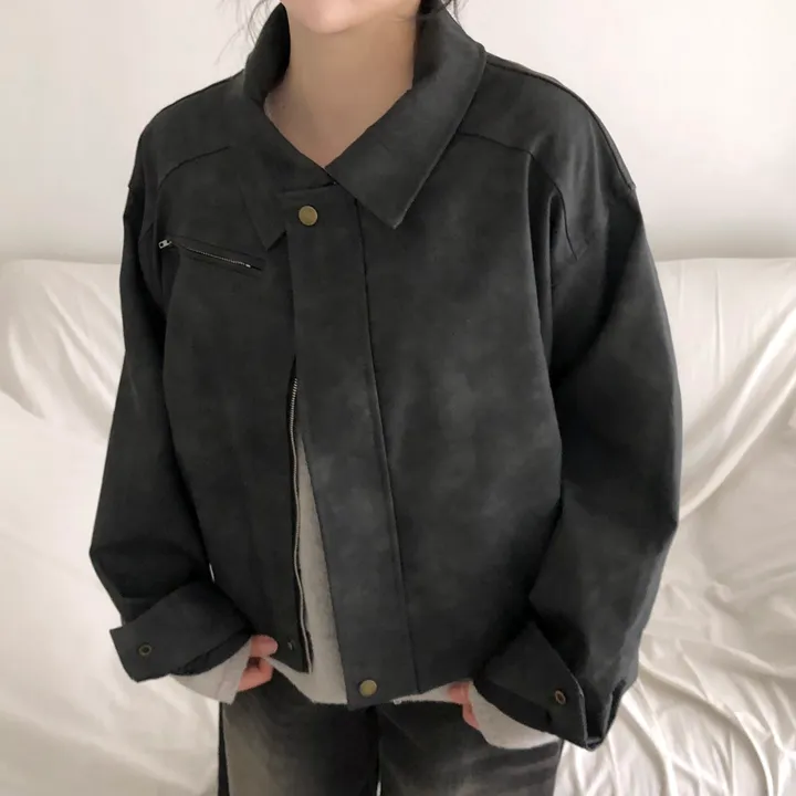 [고급레더!핏보장🤎]매트 무광 오버핏 가죽 레더 스웨이드 블루종 자켓 점퍼 2color 상세 이미지 31