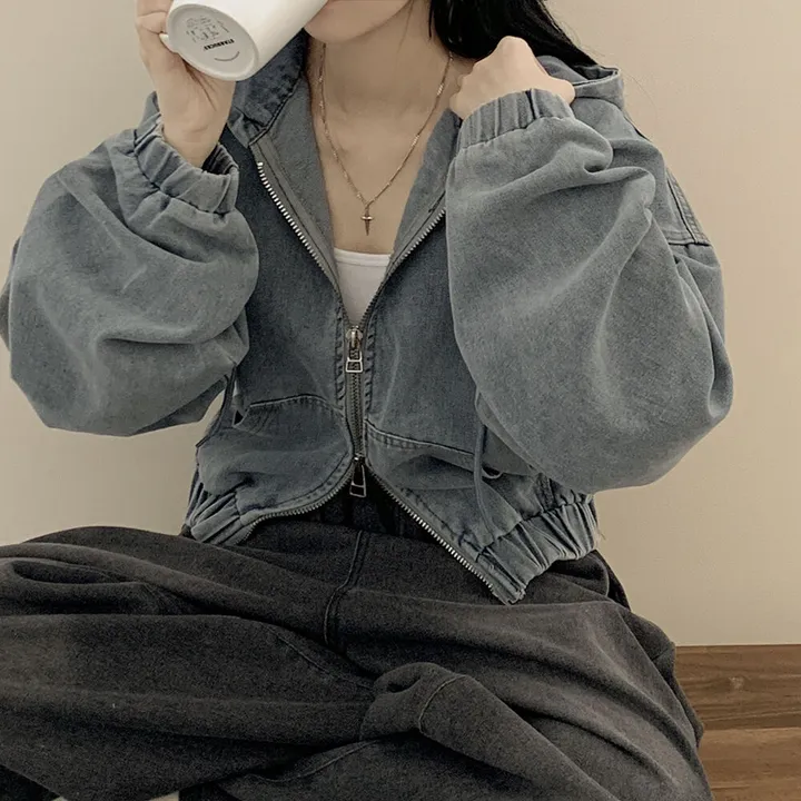 [왕박시/아방핏✨] 데님 빅후드 투웨이 청자켓 후드집업 숏점퍼 연청 흑청 개강룩 캠퍼스룩 빅사이즈 상세 이미지 13