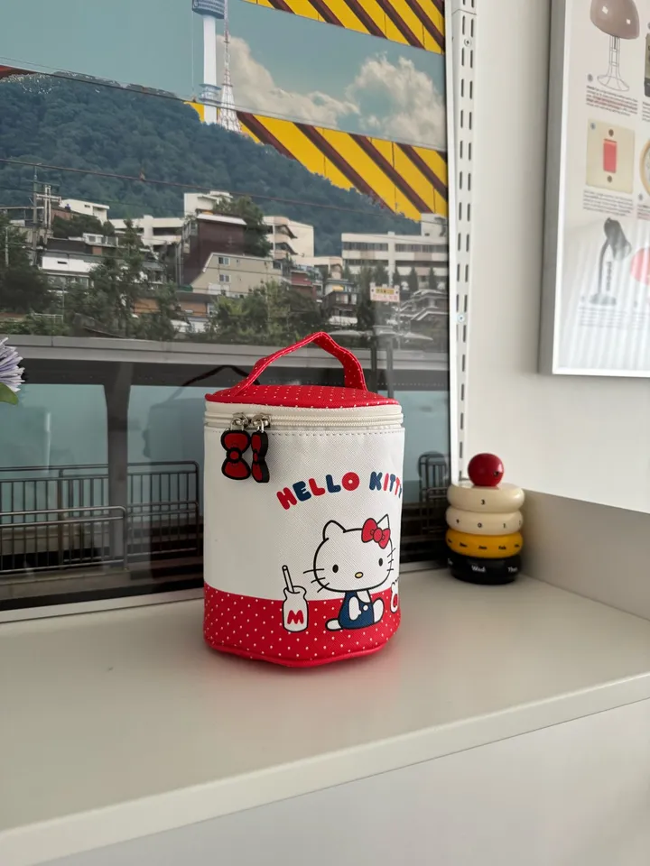 헬로우키티 바스켓 파우치백 원형 원통 화장품 학용품 다용도 상세 이미지 2