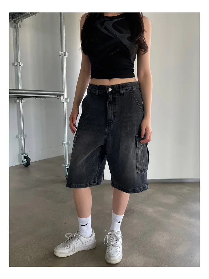 [UNISEX] 카고 데님 청 워싱 버뮤다 반바지 팬츠 (2color) 상세 이미지 23