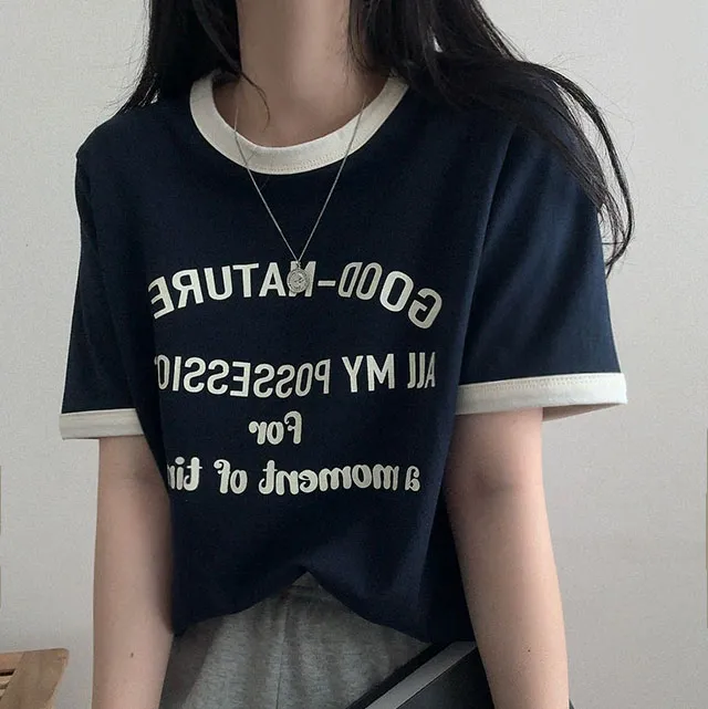[예쁜핏!/여름꾸안꾸] 랍빠 포인트 배색 레터링 반팔티 (2color) 상세 이미지 5