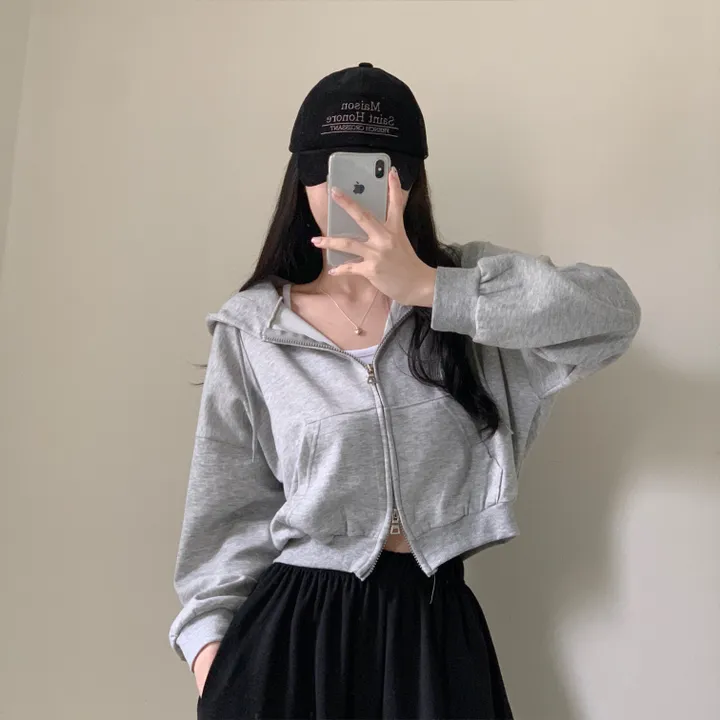 [아방귀염핏💕/투웨이] 로멜 크롭 루즈핏 벌룬 김팔 투웨이 후드 집업 상세 이미지 24