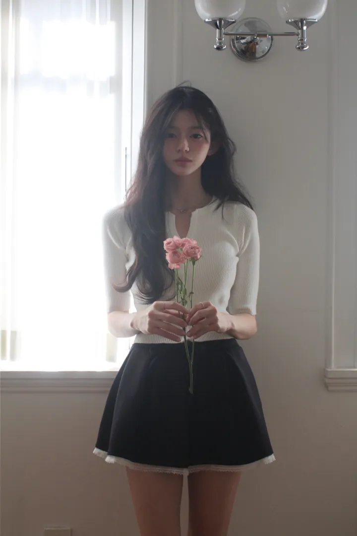 제티 브이넥 단추 반팔 가디건 상세 이미지 17