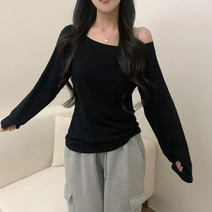[-3kg/여리루즈핏!] 오프숄더 심플 루즈 여리 기본템 긴팔 티셔츠 (5color) 상세 이미지 20