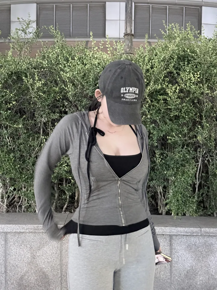 *집앞꾸안꾸* 리치 슬림핏 후드집업 4color/ 허얇골넓 크롭후드집업 여름후드 여름후드집업 봄아우터 봄후드 허리라인 상세 이미지 12