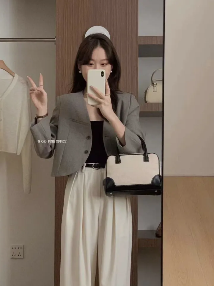 🚀당일출발🚀[자체생산/5컬러/고퀄!컬러예쁨!강추]가을자켓 간절기 봄자켓 노카라 크롭자켓 숏 블랙,베이지,그레이 가을아우터 가을옷 봄옷 봄아우터 출근룩 오피스룩 하객룩 올드머니룩 상세 이미지 14