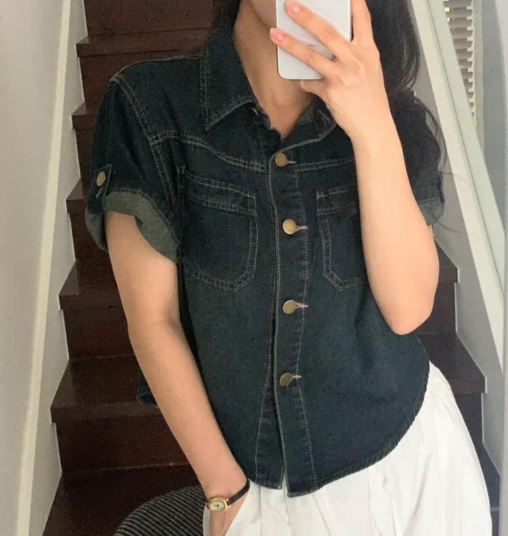 [여름자켓/데일리] 라이크 롤업 투포켓 반팔데님 자켓, 셔츠 - 3color 상세 이미지 5