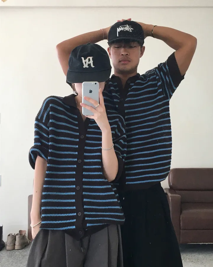 [온트추천] (UNISEX) 모리 스트라이프 카라 반팔 가디건 상세 이미지 14