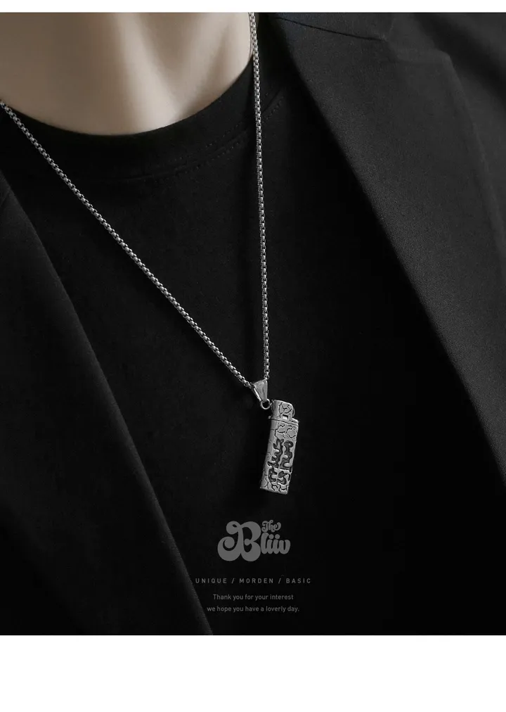 패셔너블 빈티지 라이터 쉐입 펜던트 써지컬스틸 목걸이 상세 이미지 3