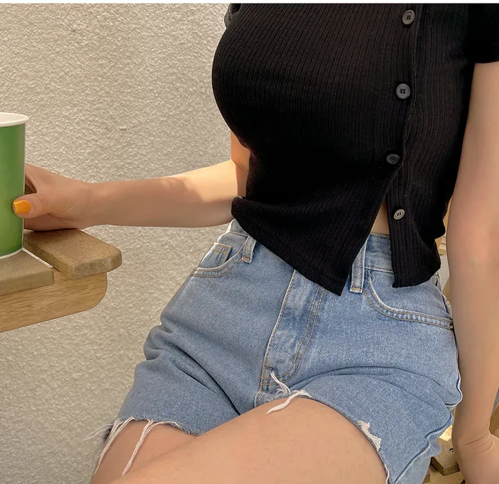 [44-110]  [4천장 돌파✨] 리솜디 스판 골지 크롭 버튼 티셔츠 상세 이미지 50