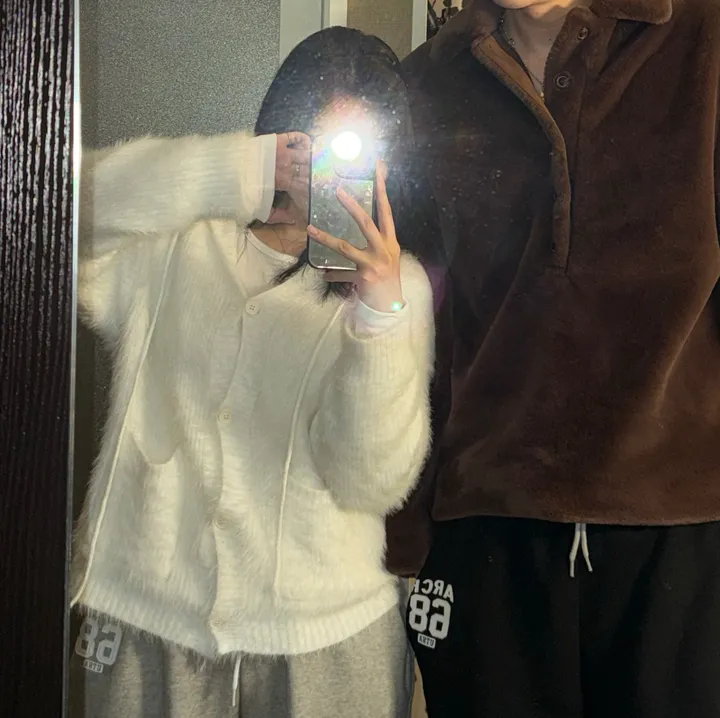 털빠짐X 앙고라 퍼 후드 단추 가디건 상세 이미지 10