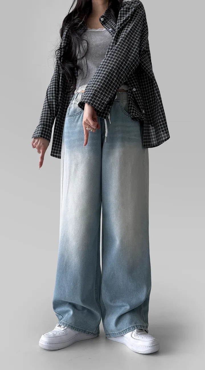 [~2XL] 마블 소프트 워싱 허리 밴딩 와이드 일자핏 데님 팬츠 바지 상세 이미지 33