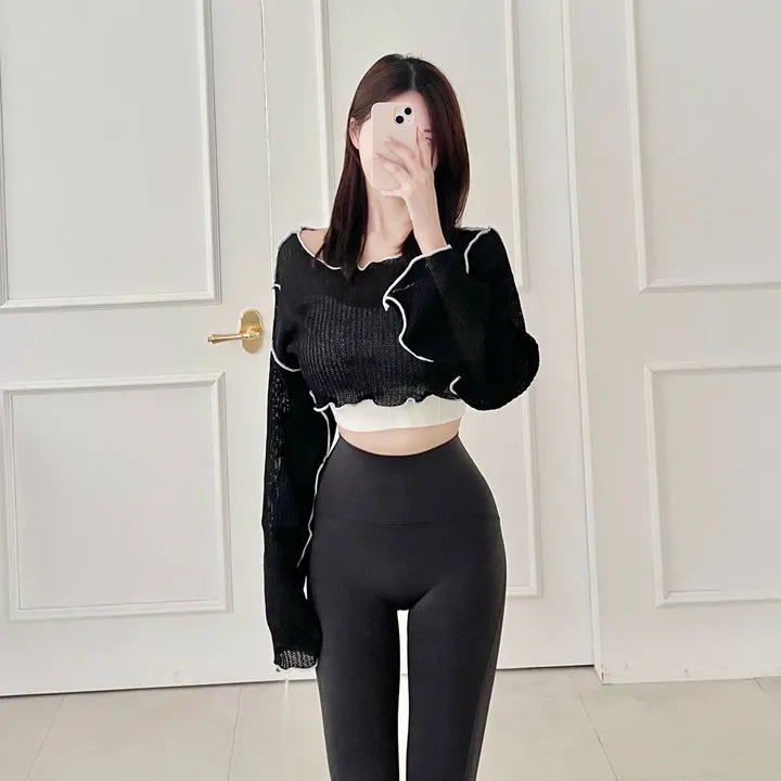 여리핏 루즈핏 크롭 니트 커버업 필라테스복 여리핏 요가복 헬스 필라테스커버업 요가탑 글램 얇은니트 상세 이미지 24