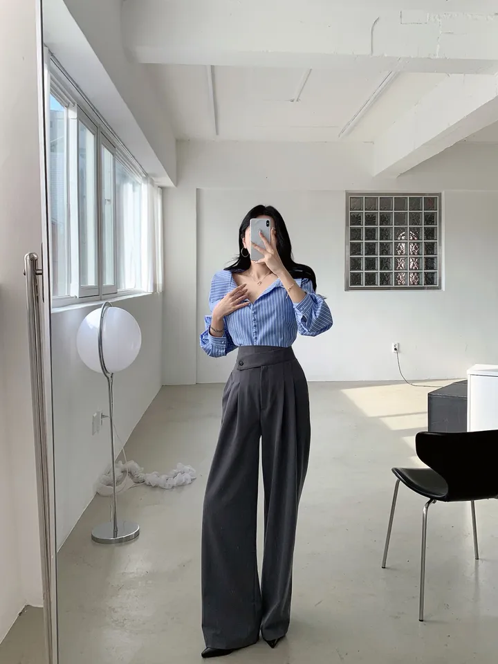 [ SET추천 / 시크페미닌 ] 제이 지퍼 스모크밴딩 크롭 탑 + 슬랙스 투피스 세트 별도구매 오피스룩 하객룩 상세 이미지 15